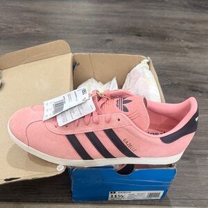 adidas Gazelle Pink Suede Sneakers with Black Stripes